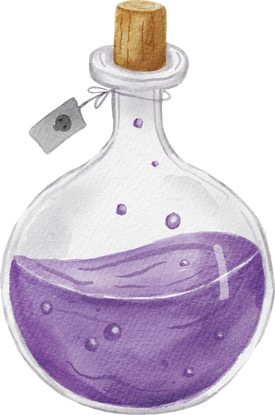 Watercolor magic flask with purple poison potion